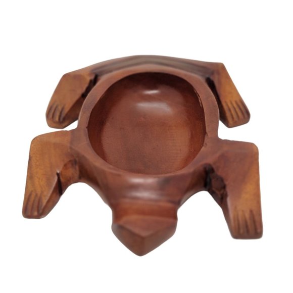 Rustic Turtle Primitive Wooden Carved Bowl Minimalist 9 in Brown Handmade Exotic - Picture 2 of 5